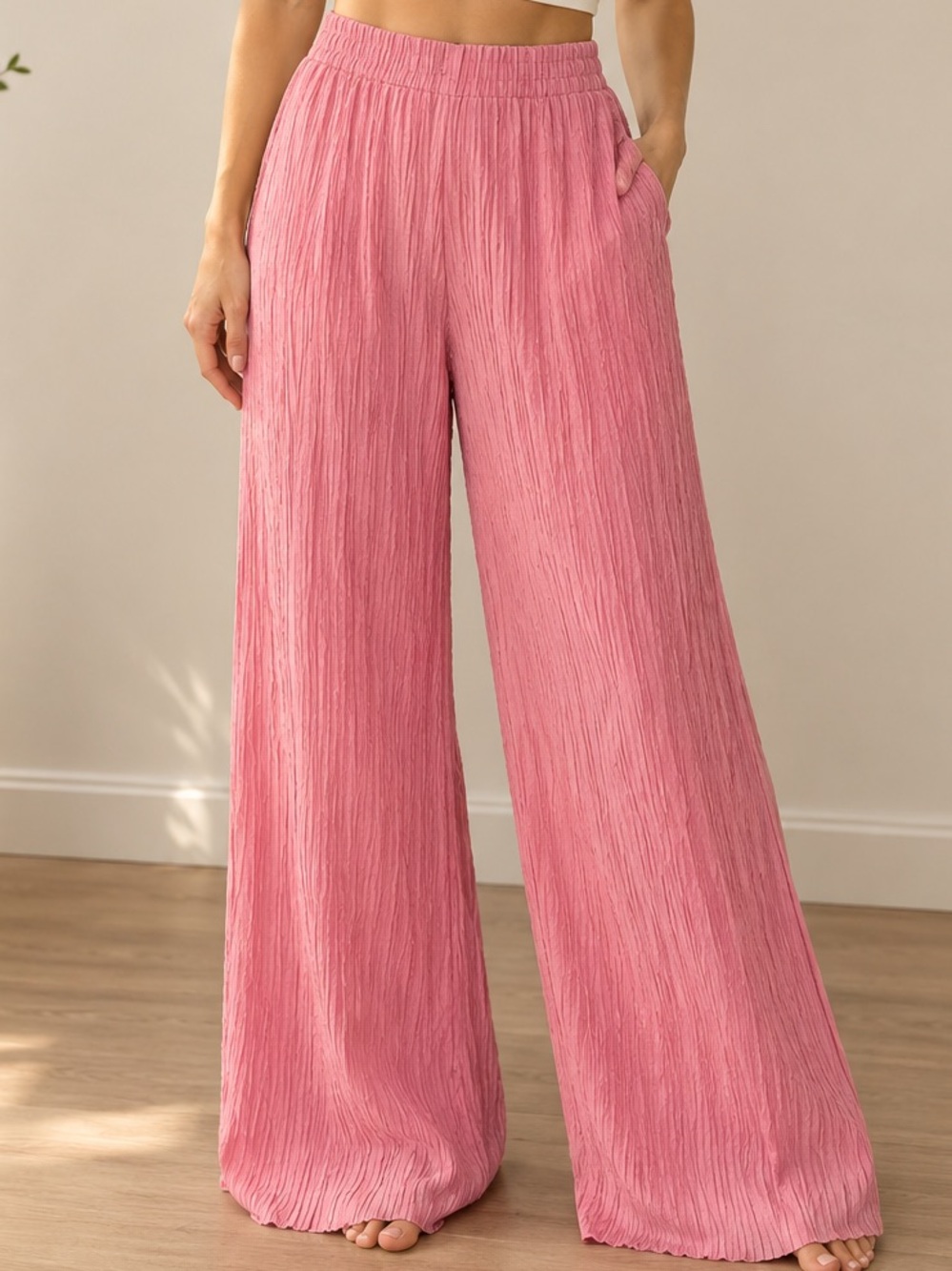 Dynamite Textured Wide-Leg Pants in Rose Pink